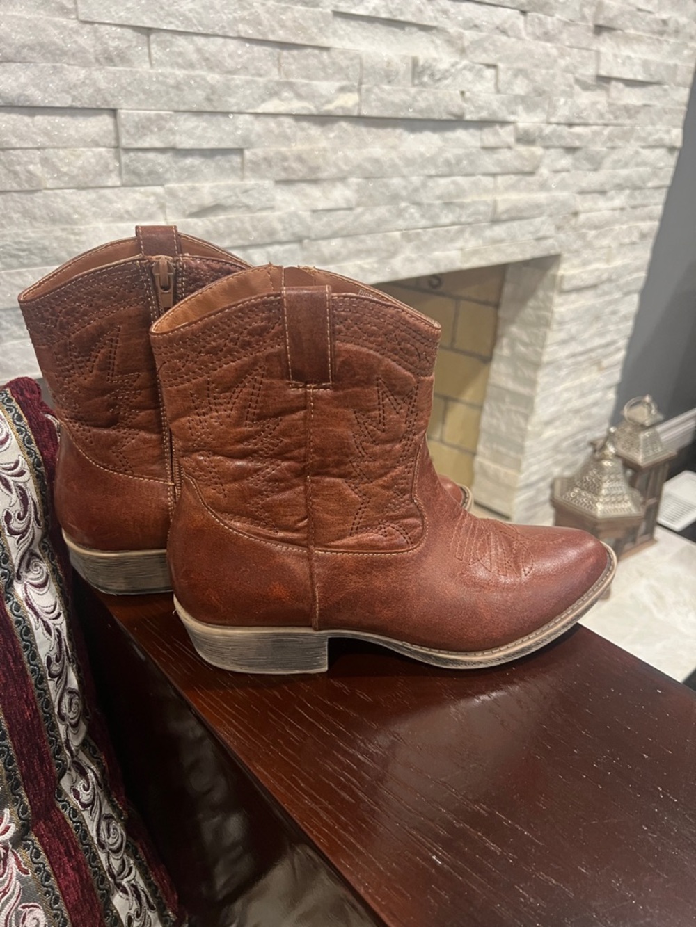 Brown Leather Western Ankle Boots